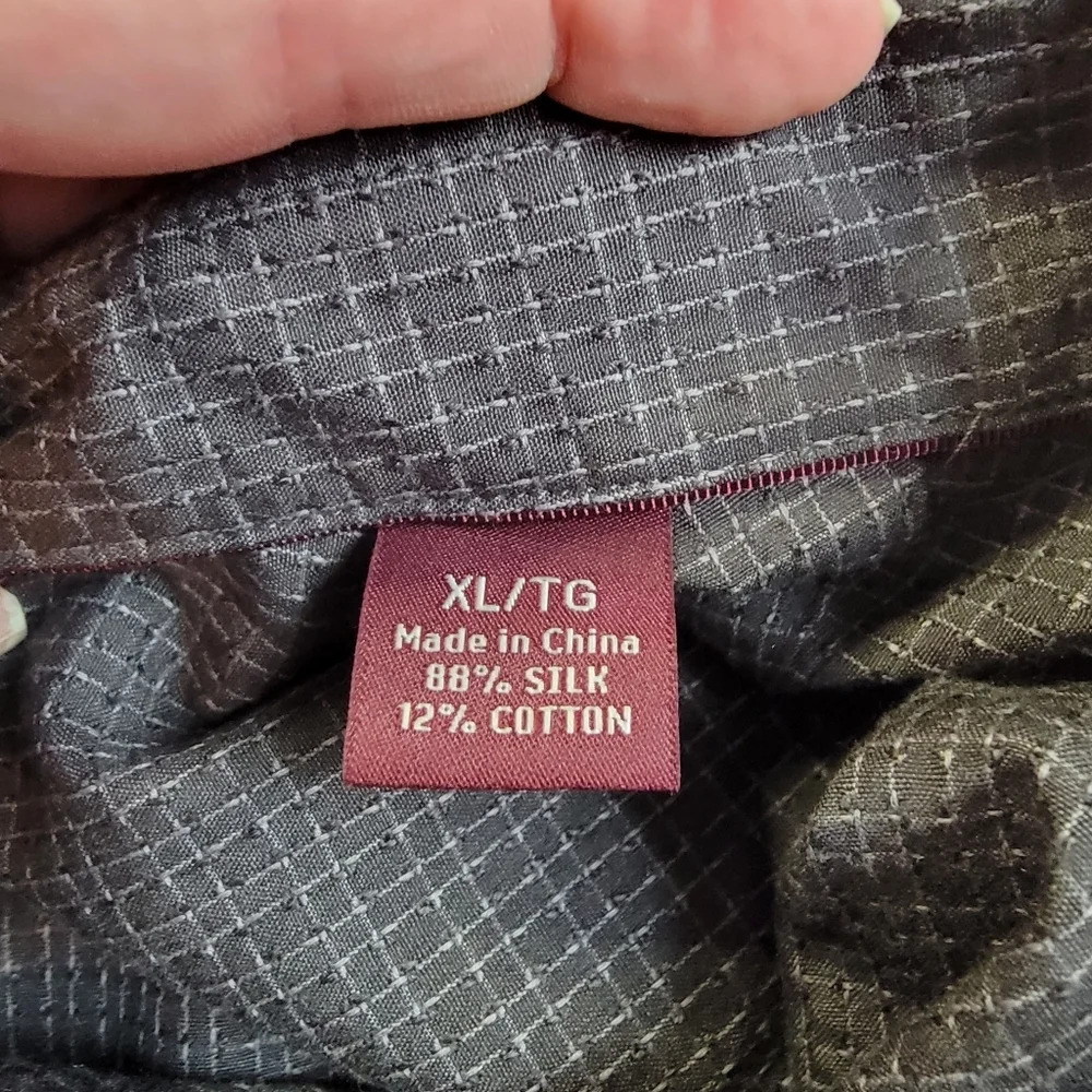 Tommy Bahama Dark Gray Checked Button Down Silk Cotton Blend Shirt XL - Picture 7 of 10